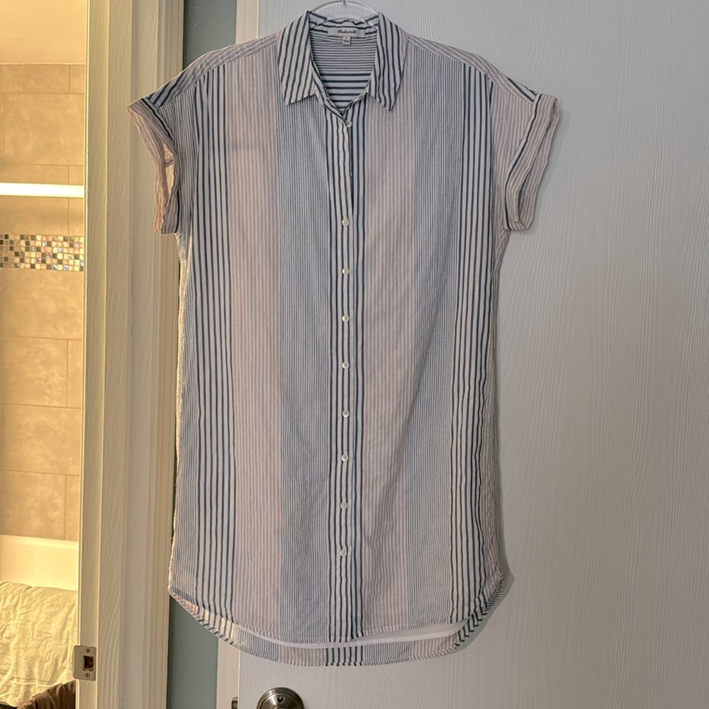 Madewell Striped Red, White and Blue Shirtdress Size Small Like New